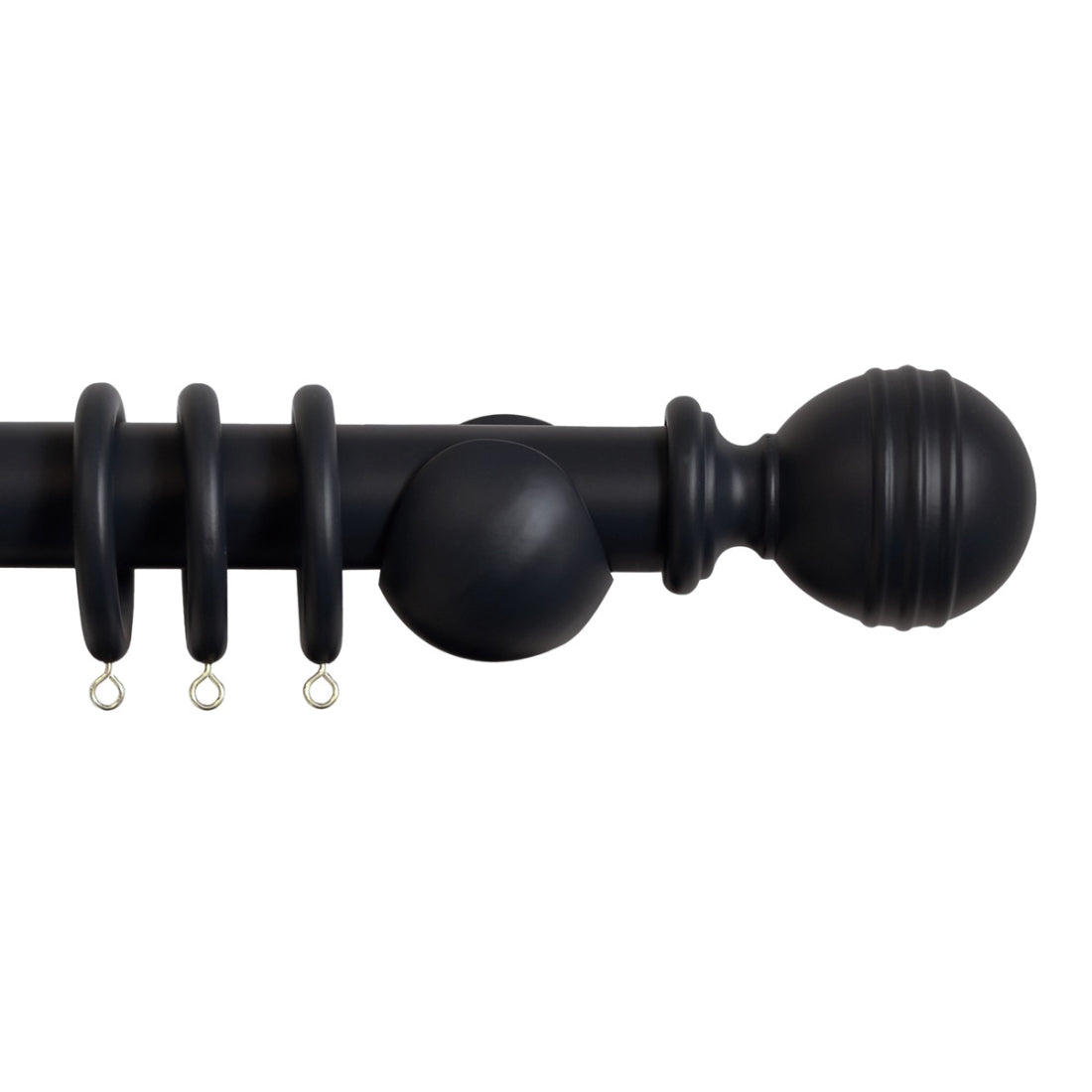 Laura Ashley Ribbed Ball 35mm Wooden Curtain Pole - Black