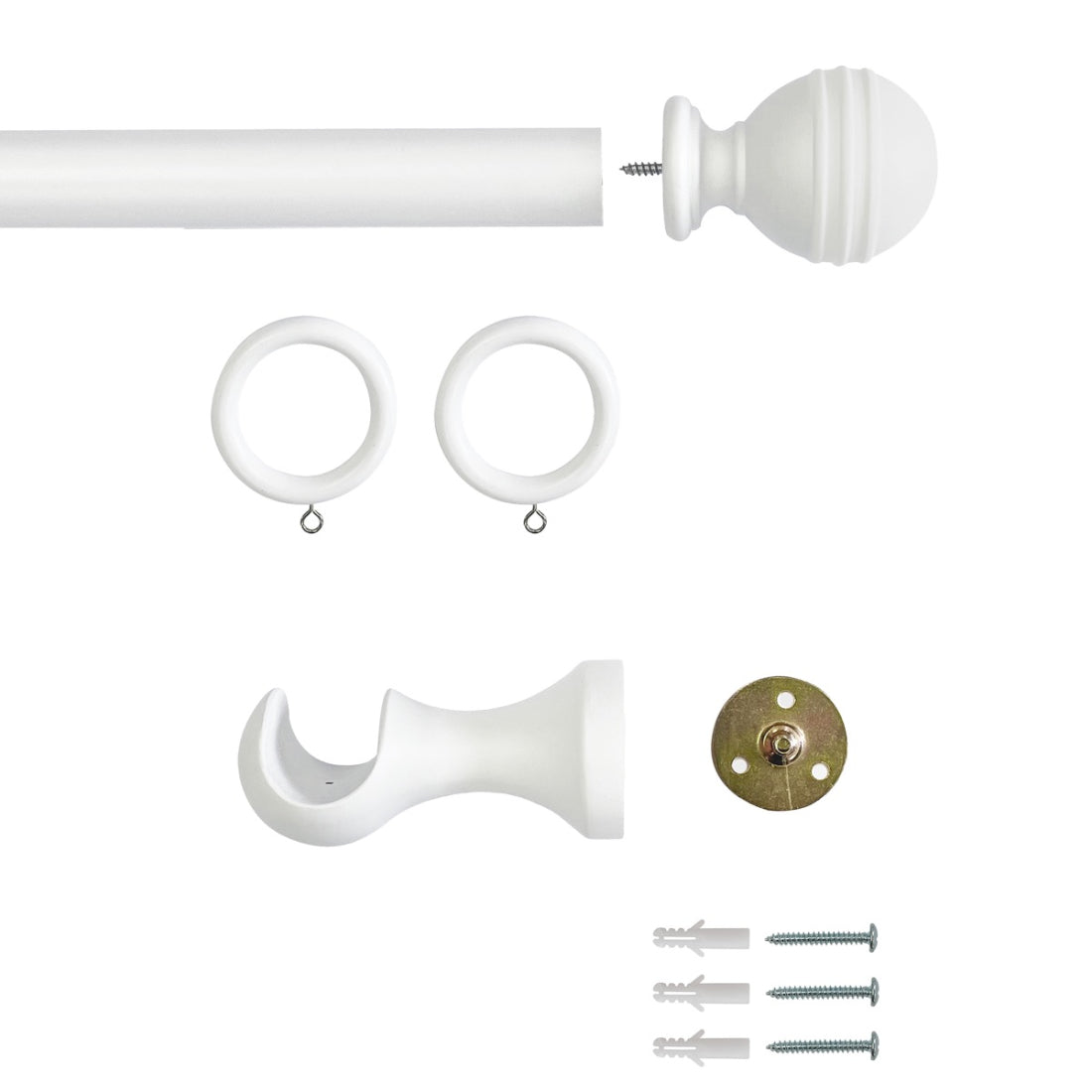 Laura Ashley Ribbed Ball 35mm Wooden Curtain Pole - Cotton White