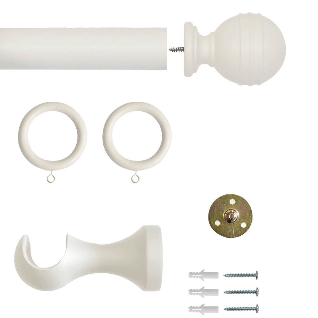 Laura Ashley Ribbed Ball 35mm Wooden Curtain Pole - Soft Natural