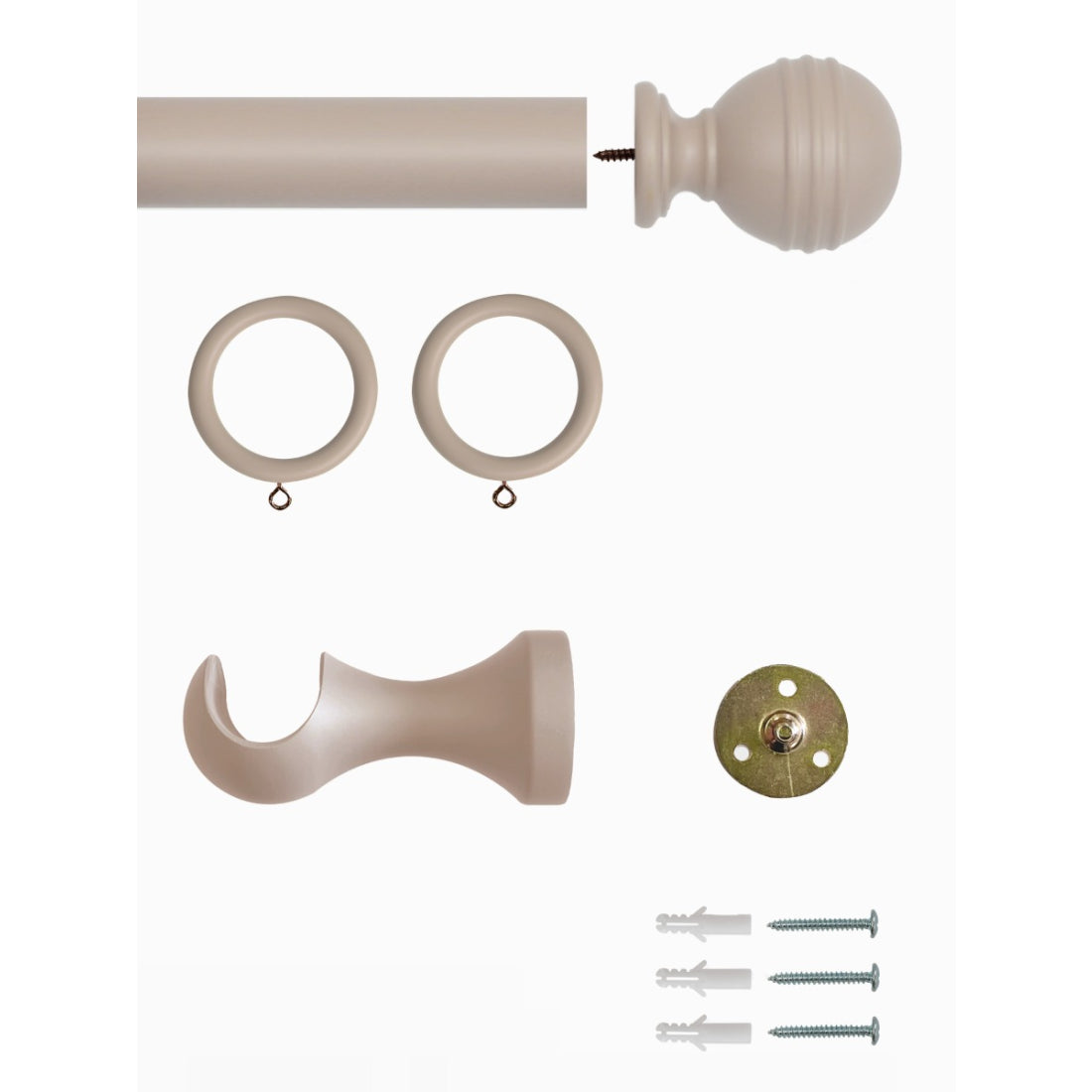 Laura Ashley Ribbed Ball 35mm Wooden Curtain Pole - Truffle