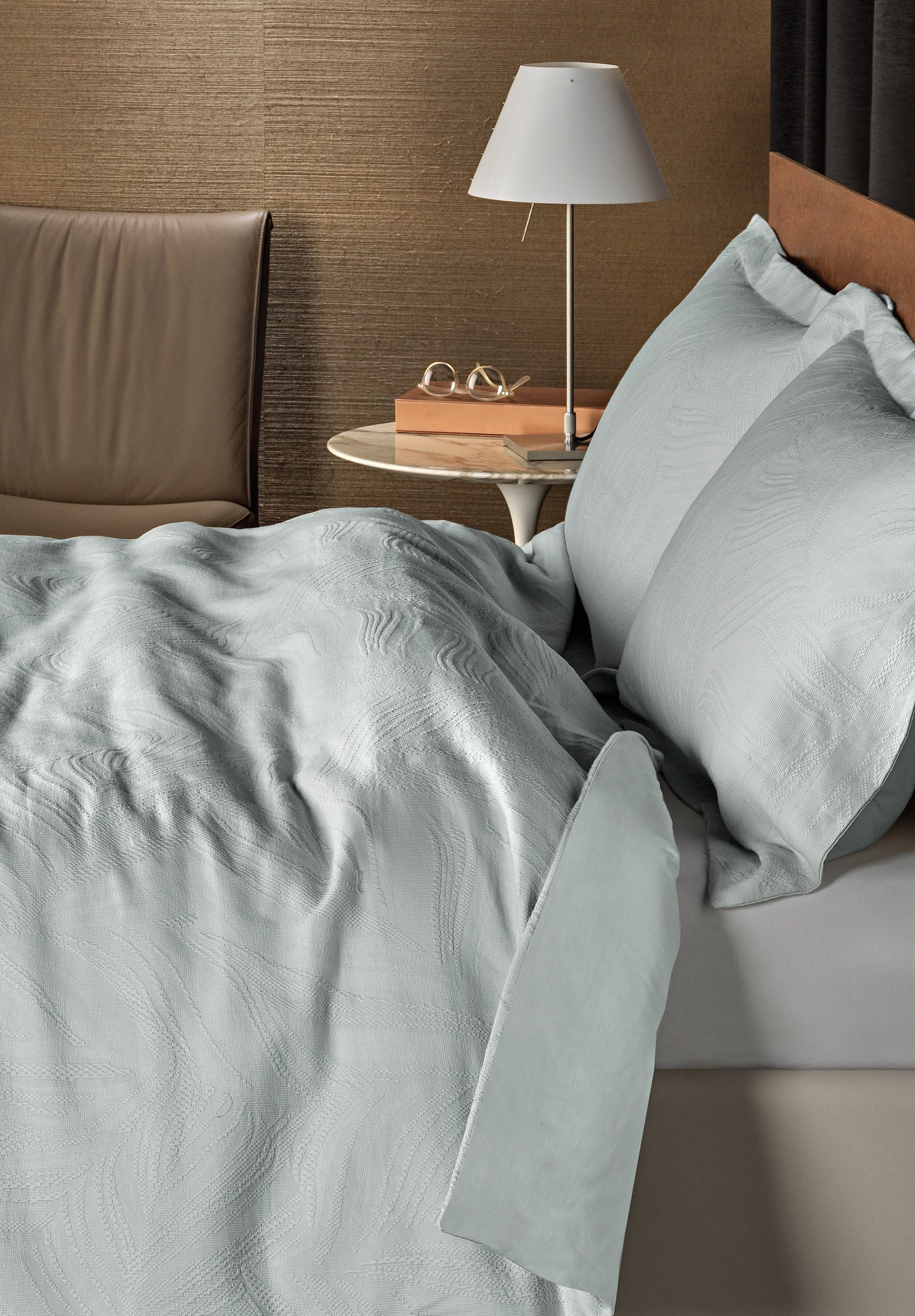 Design Port Linen Leaf Duvet Cover Set - Duck Egg