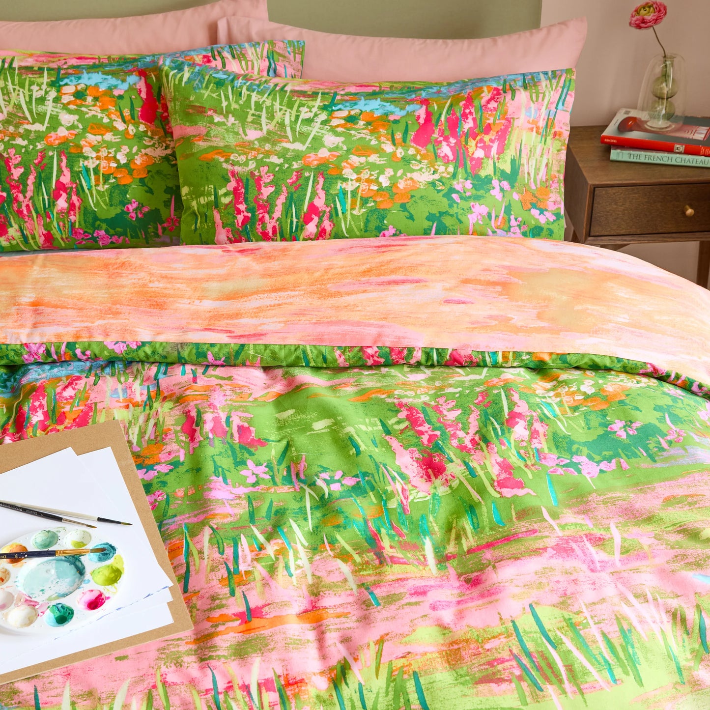 Furn Meadow Escape Duvet Cover Set - Green/Pink