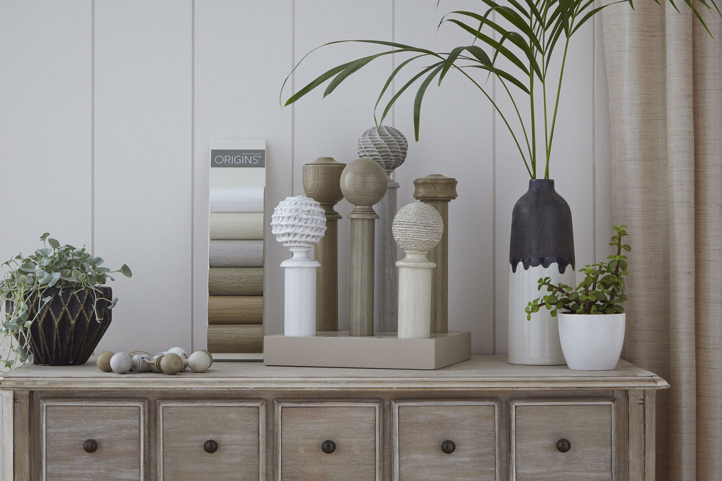 Hallis Origins Twine 35mm Wooden Curtain Pole - Limestone