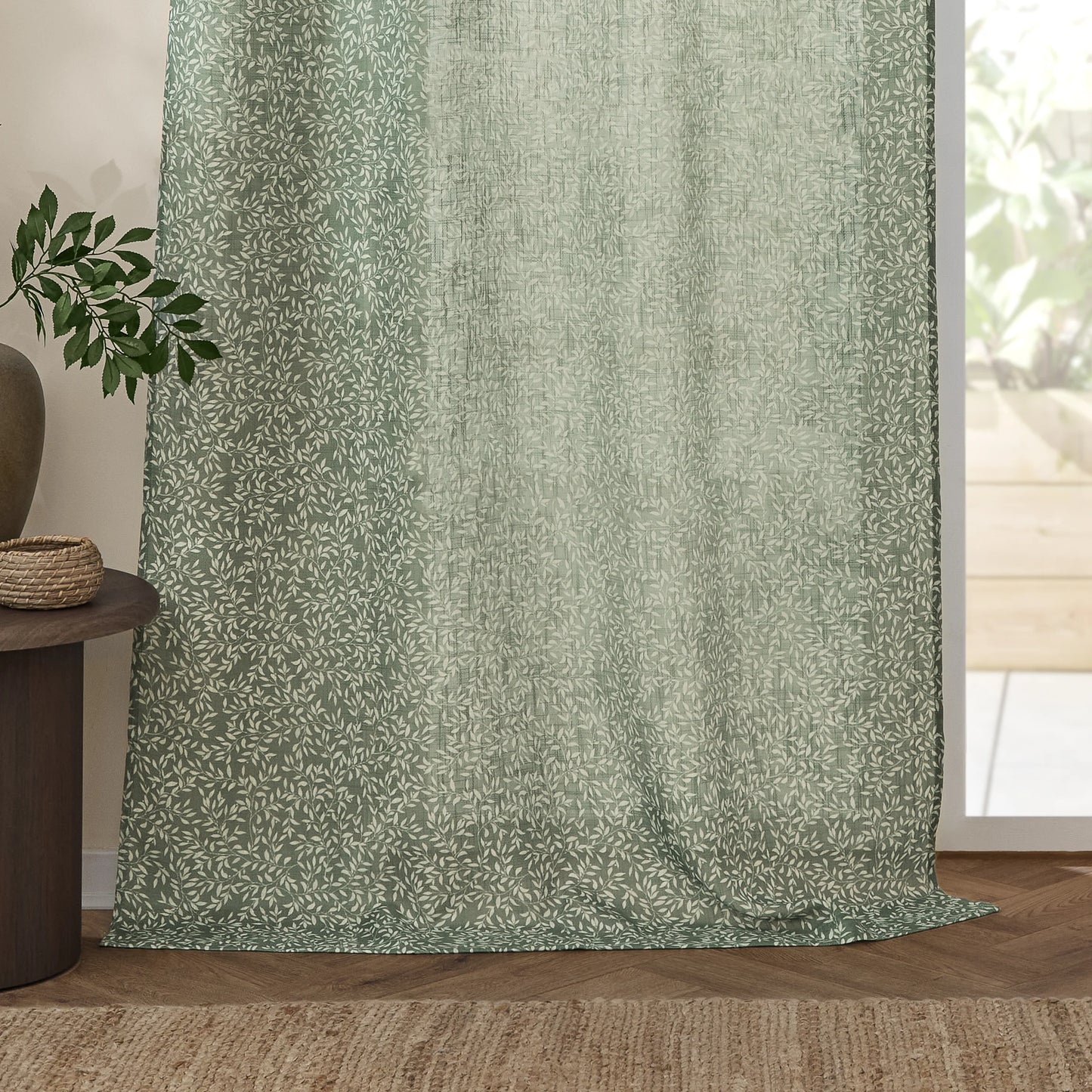 Yard Perrie Leaf Tab Top Voile Panel - Forest