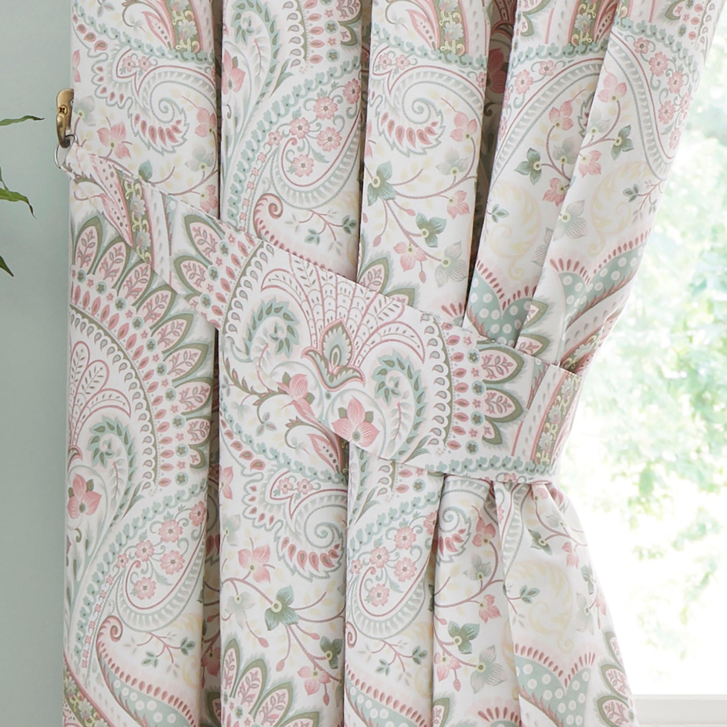Palais Pair of Pencil Pleat Curtains With Tie-Backs by Dreams & Drapes Design in Green - Pair of Pencil Pleat Curtains With Tie-Backs - Dreams & Drapes Design