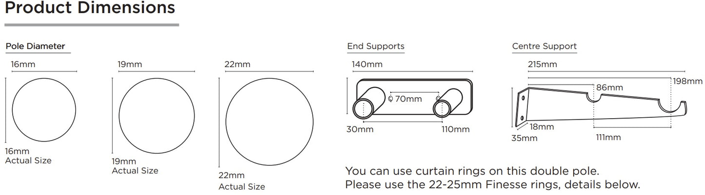 Speedy Double Layer Room Darkening 19-22mm/16-19mm Extendable Metal Curtain Pole - Satin Silver