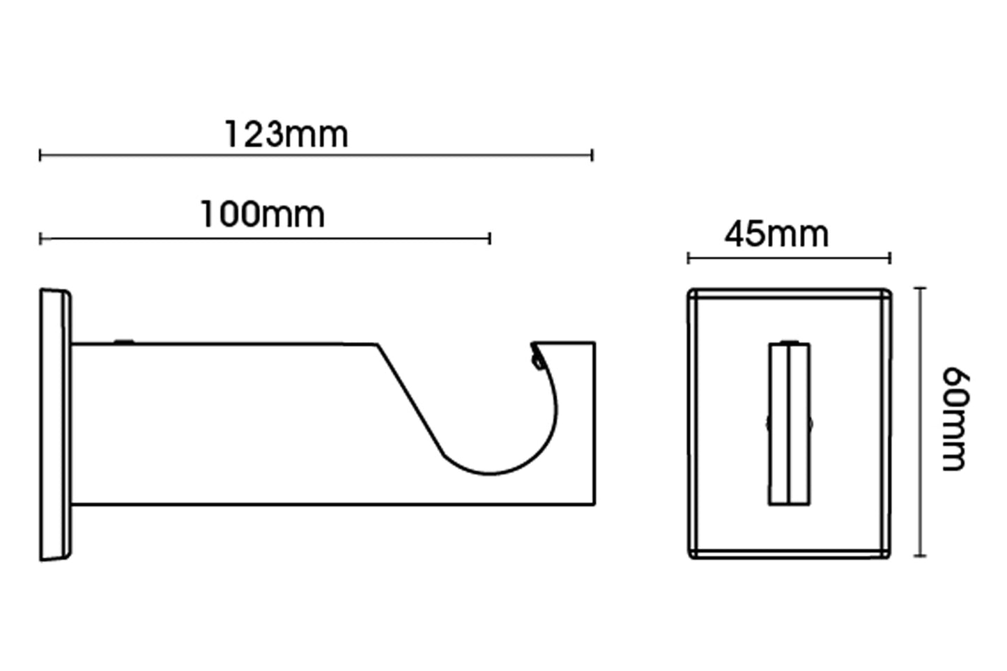 Swish 28mm Luxury Square Metal Curtain Pole Bracket - Chrome