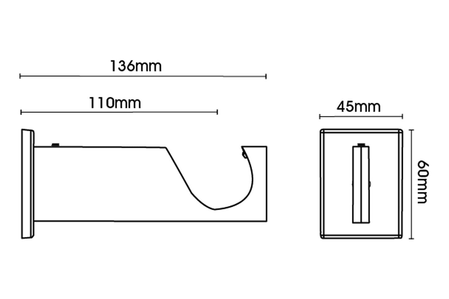 Swish 35mm Luxury Square Metal Curtain Pole Bracket - Graphite