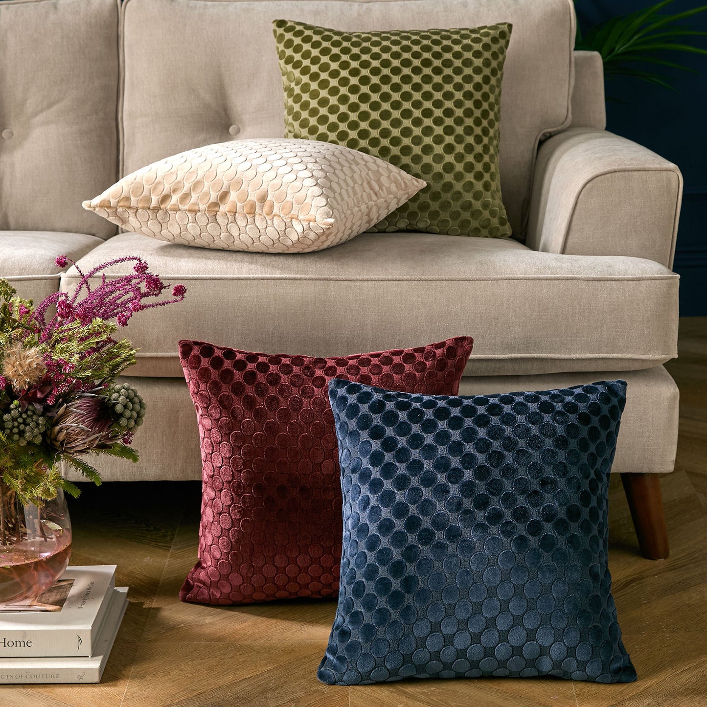 Soiree Velvet Spot Cushion - Natural
