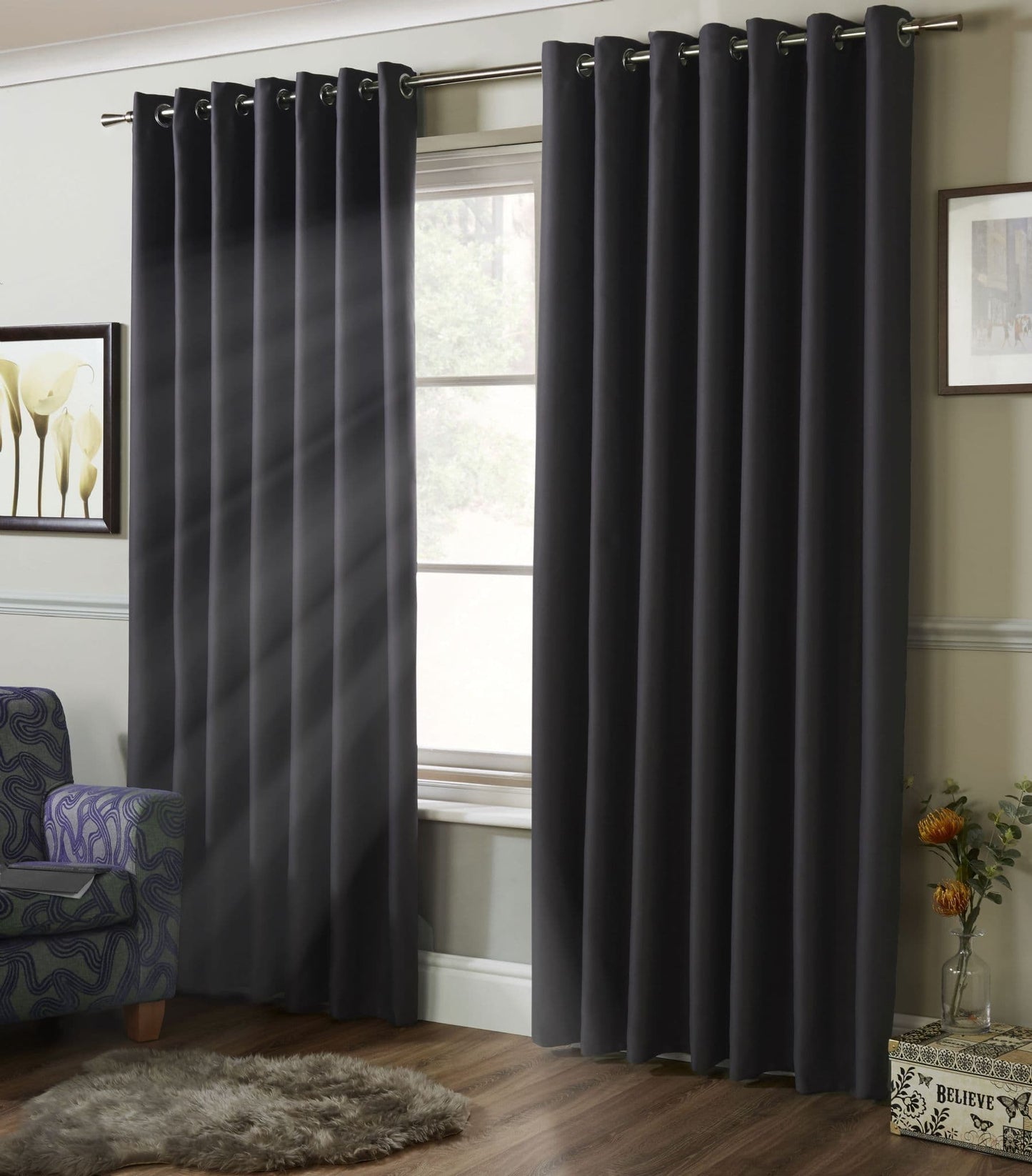 Alan Symonds 95% Blackout Eyelet Curtains - Charcoal