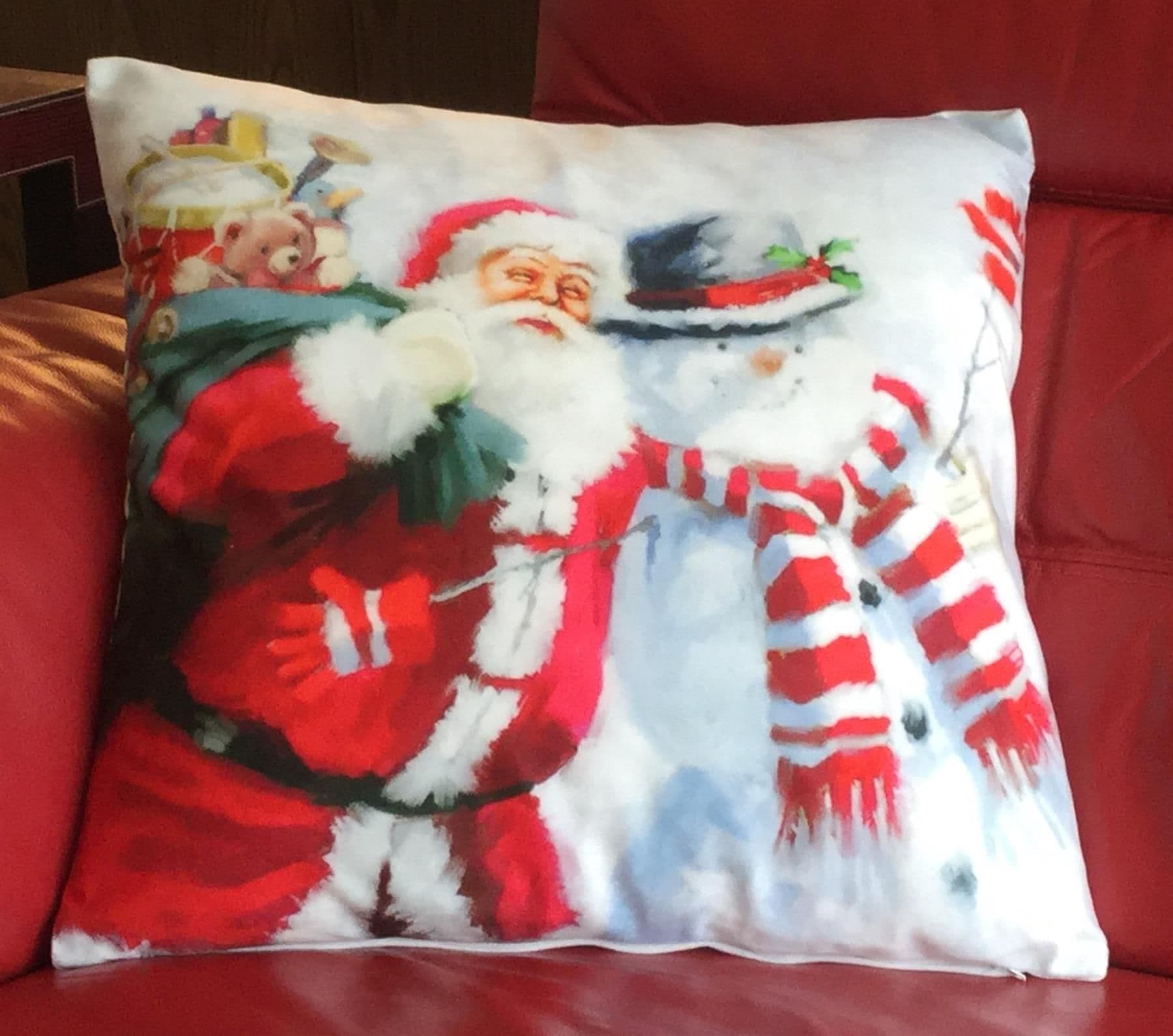 Alan Symonds Christmas Velvet Santa/Snowman Filled Cushion