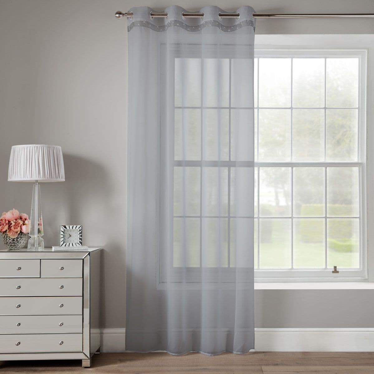 Alan Symonds Glitter Eyelet Voile Panel - Silver