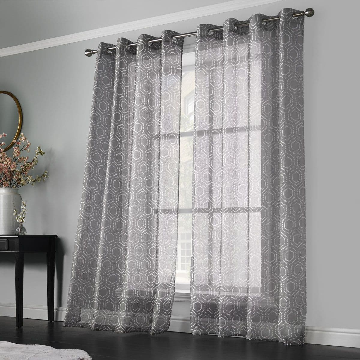 Alan Symonds Helena Eyelet Voile Curtains - Grey