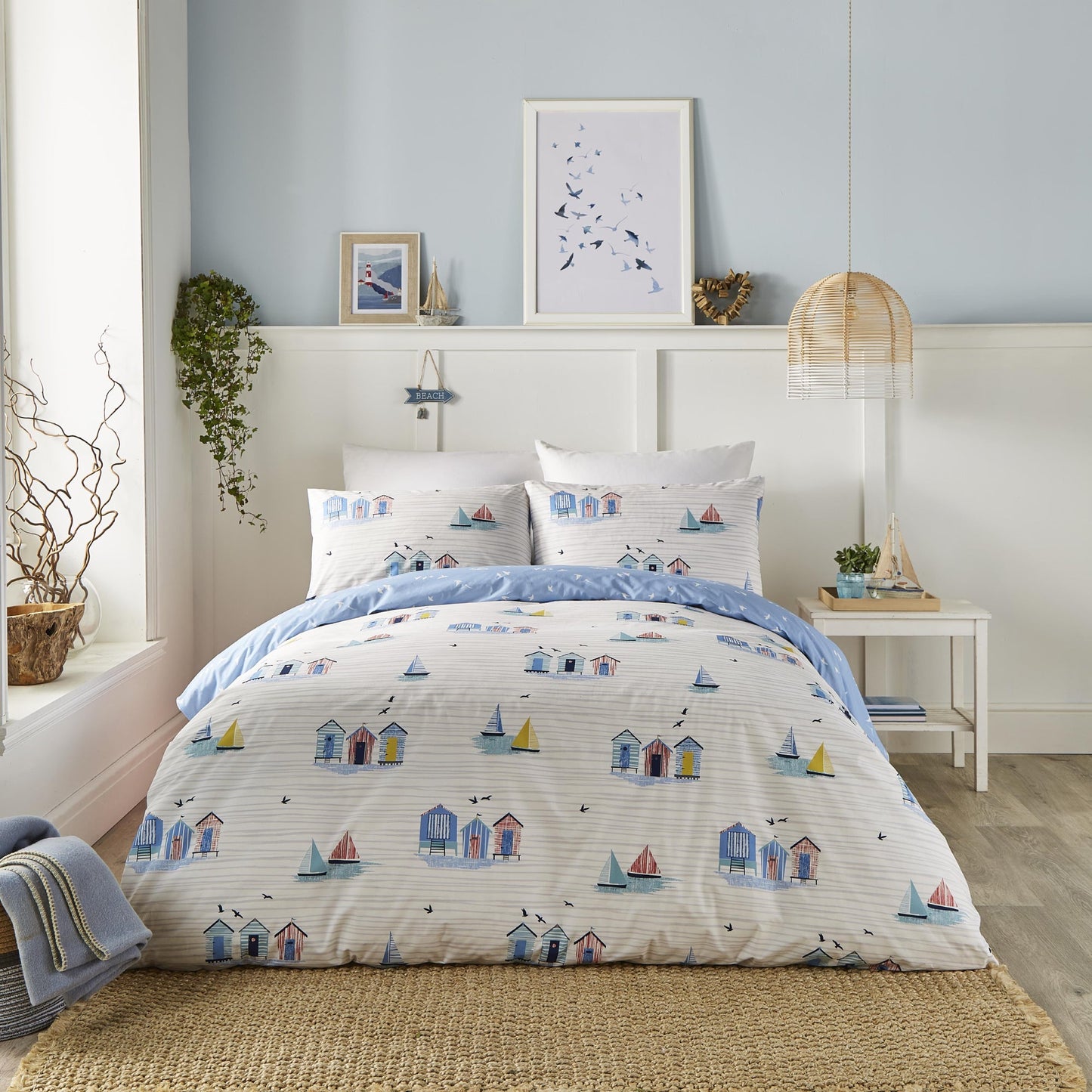 Beach Huts Duvet Cover Set by Fusion in Blue - Duvet Cover Set - Fusion