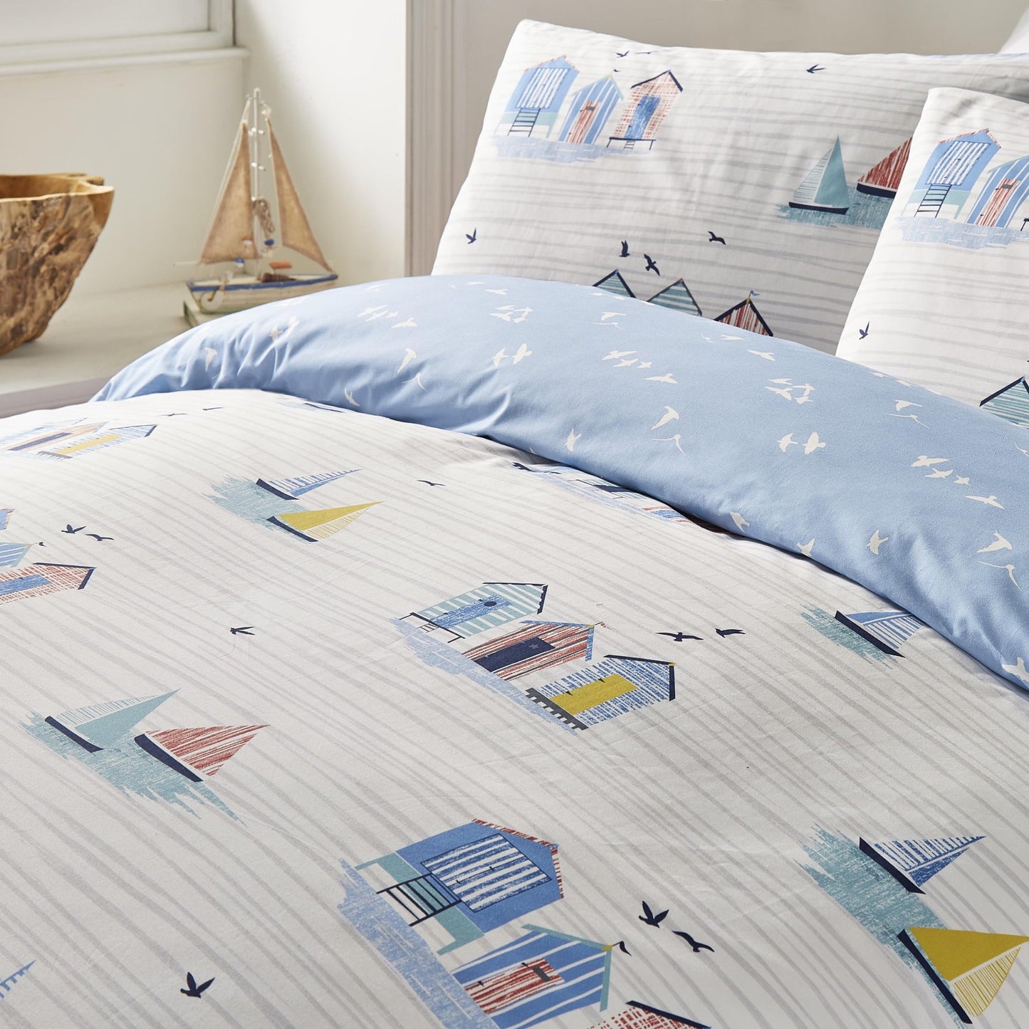 Beach Huts Duvet Cover Set by Fusion in Blue - Duvet Cover Set - Fusion