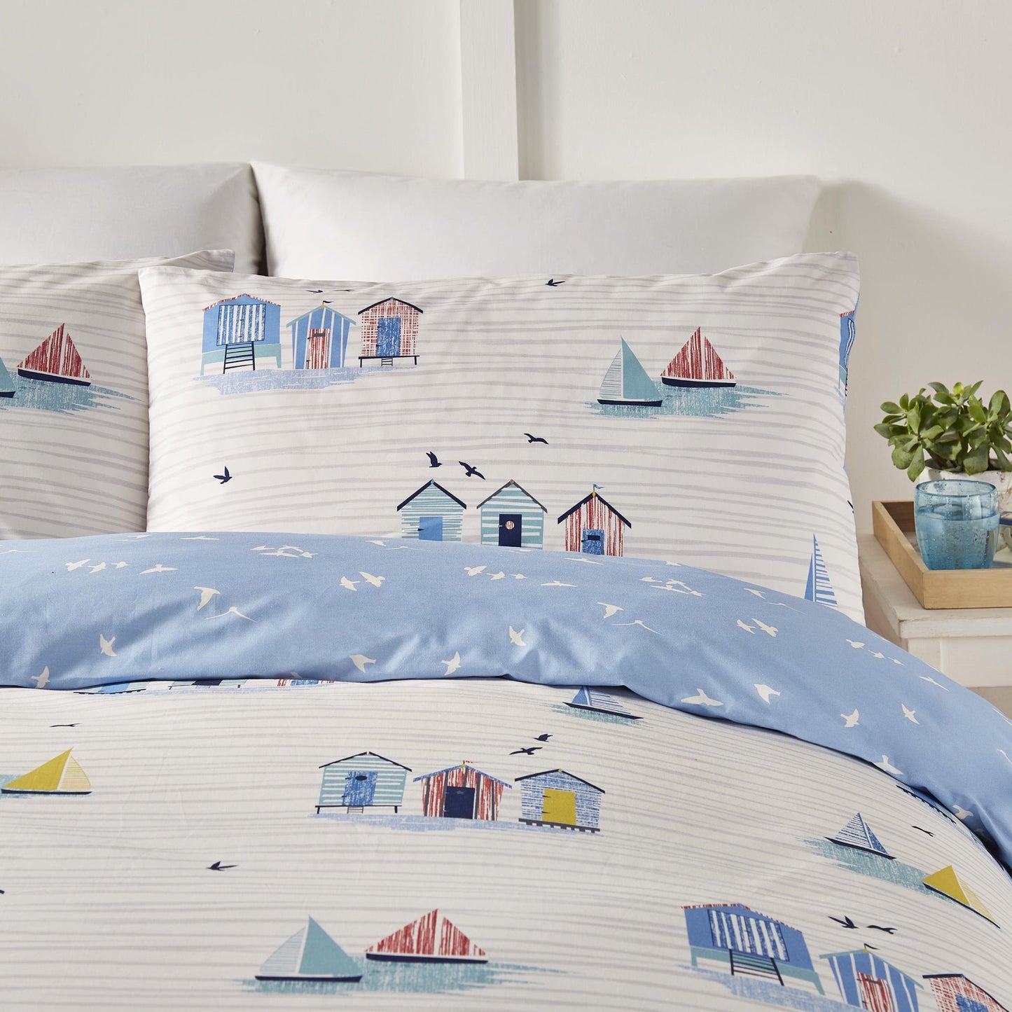 Beach Huts Duvet Cover Set by Fusion in Blue - Duvet Cover Set - Fusion