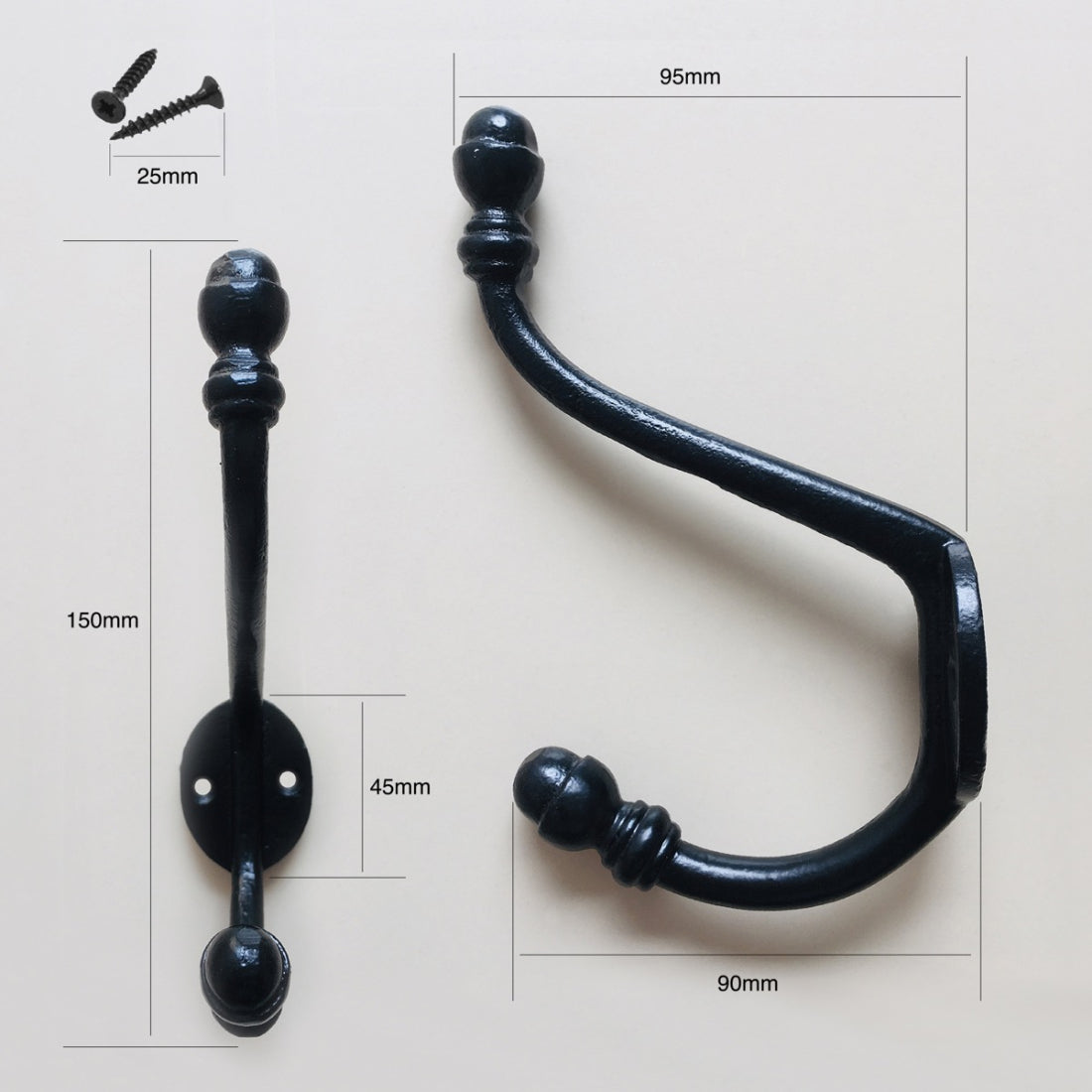 Jones Double Coat Hook (Pack of 5) - Black