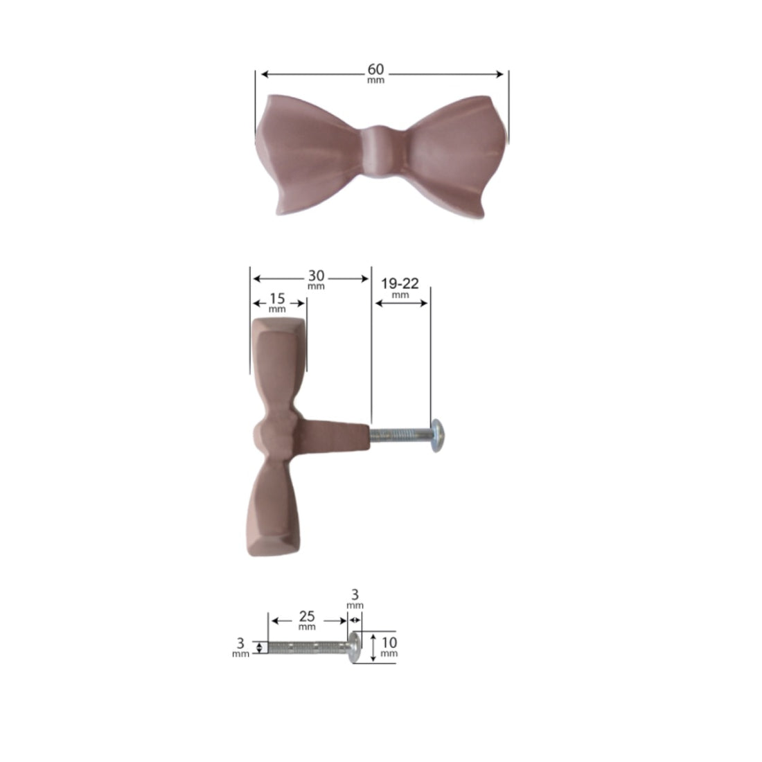 Laura Ashley Bow Drawer Pulls (Pack of 4) - Dusky Rose