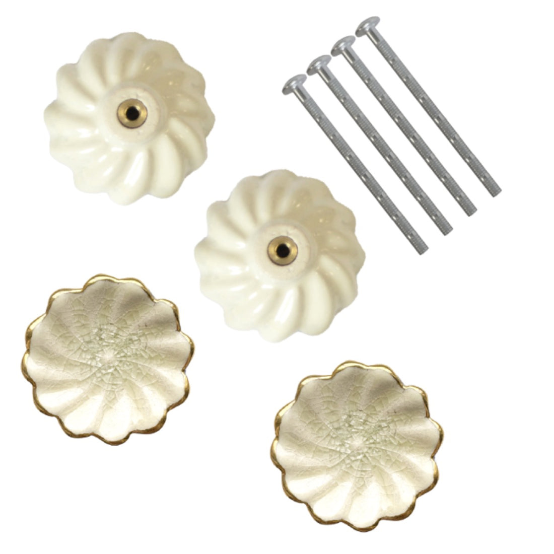 Laura Ashley Scalloped Drawer Pulls (Pack of 4) - Off White & Gold