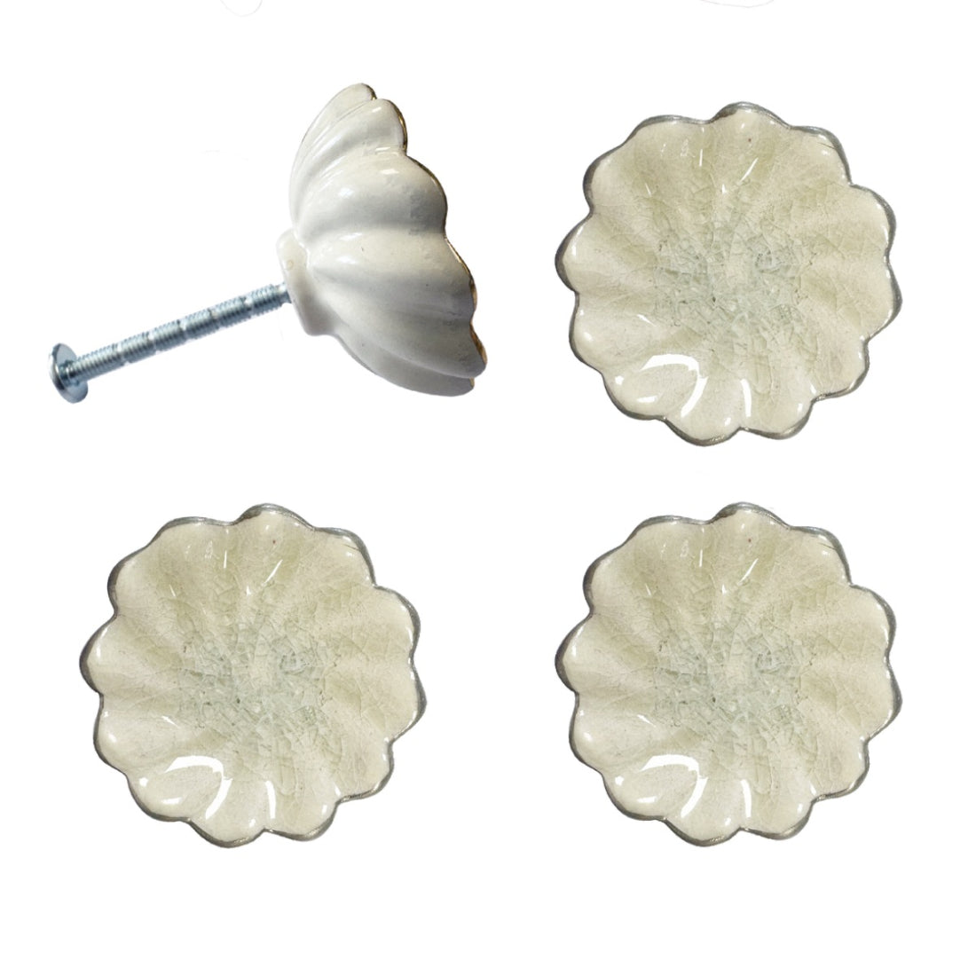 Laura Ashley Scalloped Drawer Pulls (Pack of 4) - Off White & Silver