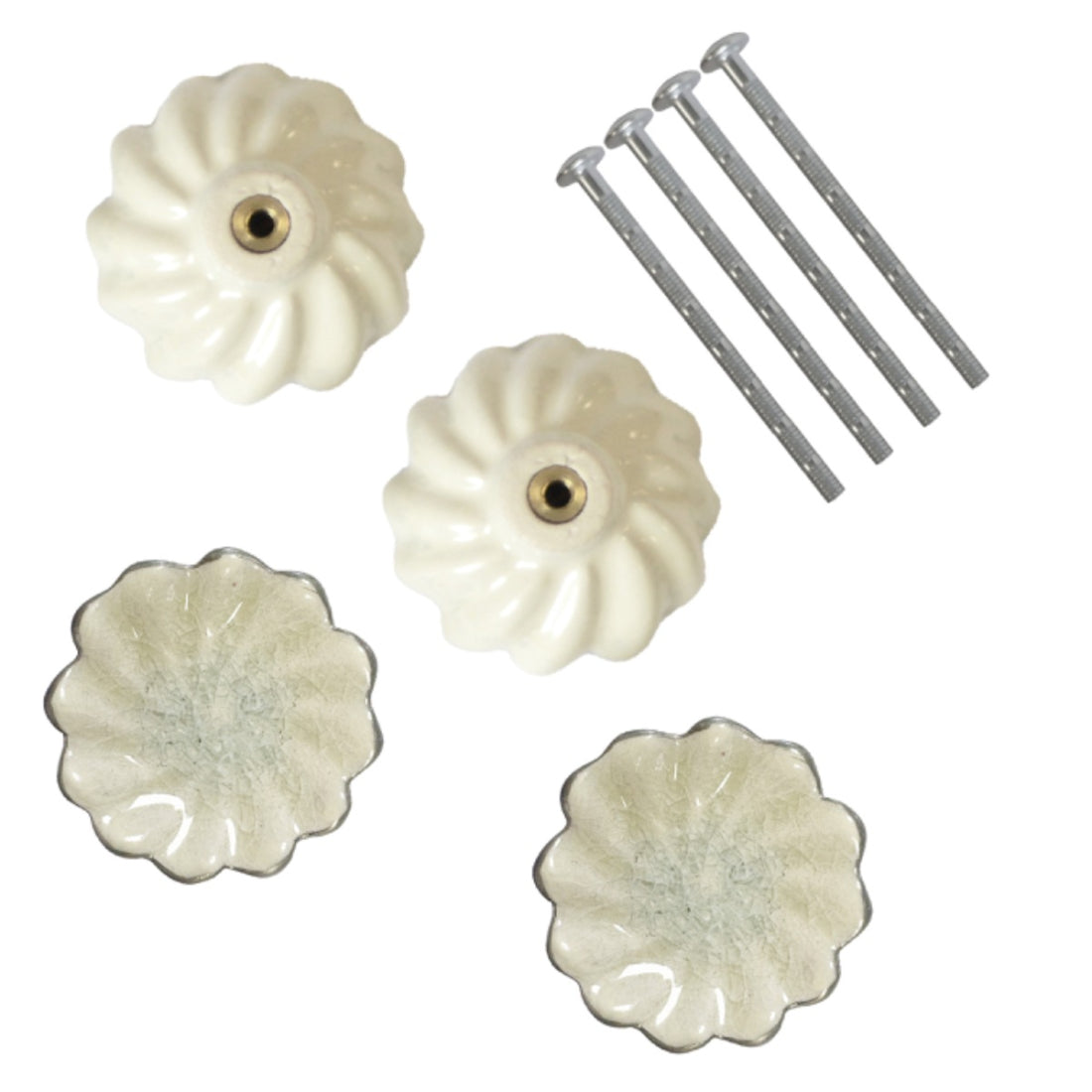 Laura Ashley Scalloped Drawer Pulls (Pack of 4) - Off White & Silver