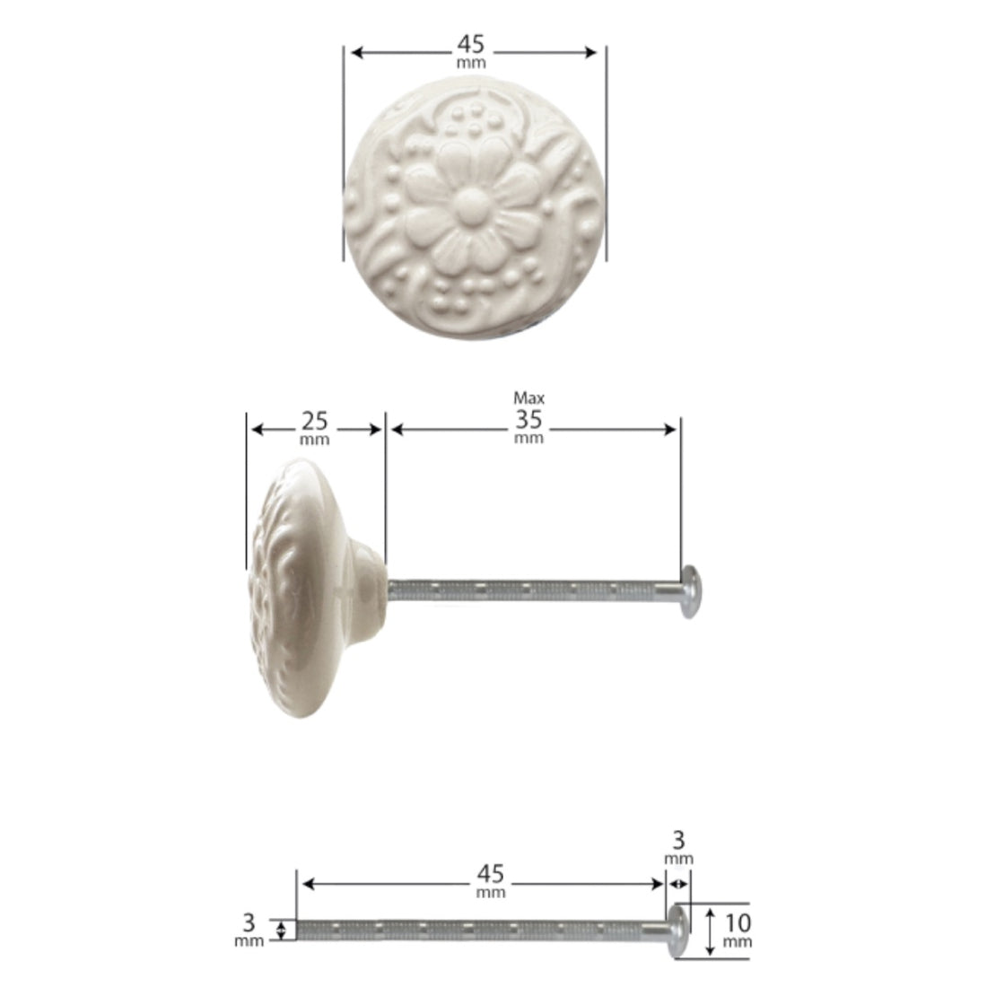 Laura Ashley Embossed Drawer Pulls (Pack of 4) - Cream