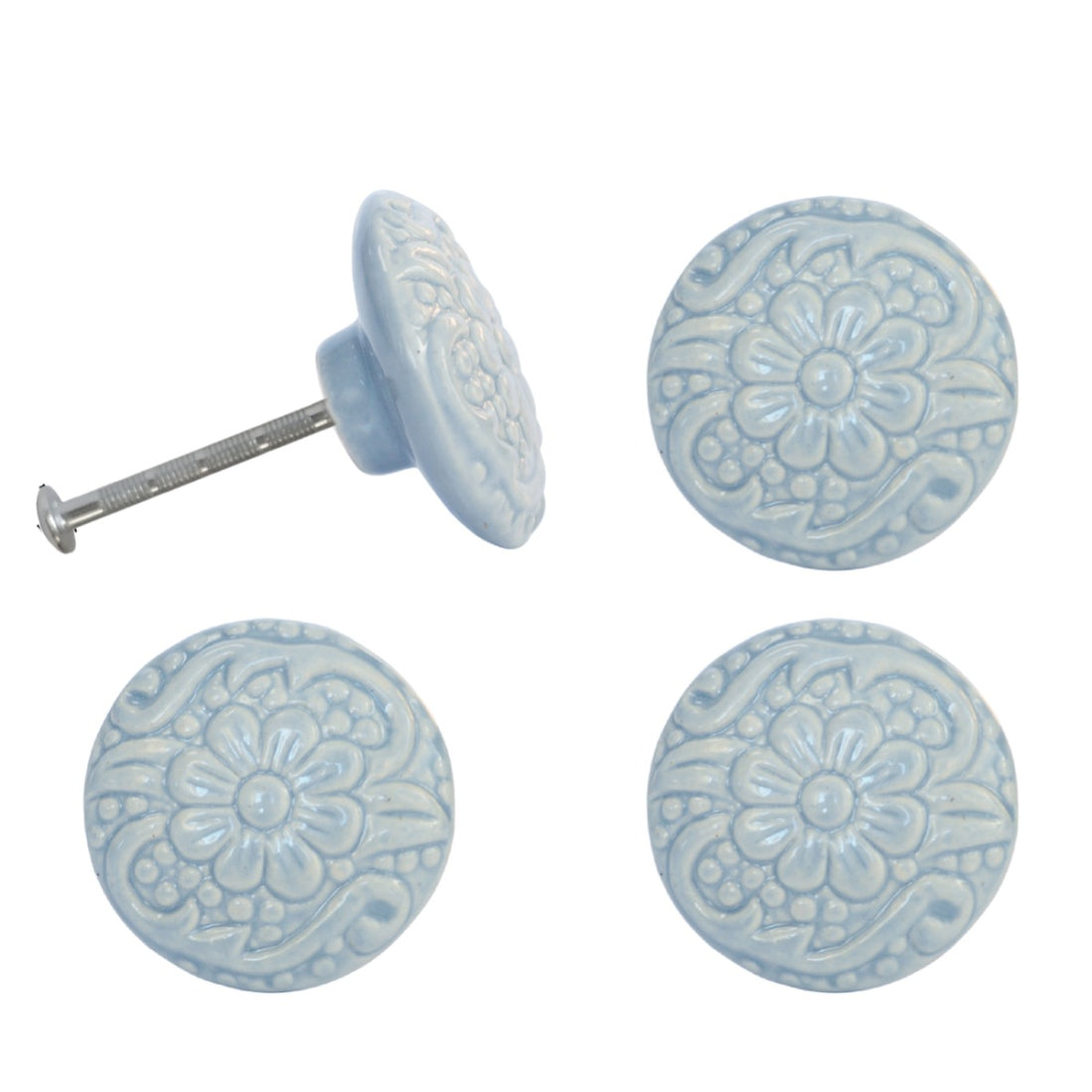 Laura Ashley Embossed Drawer Pulls (Pack of 4) - Dark Duck Egg