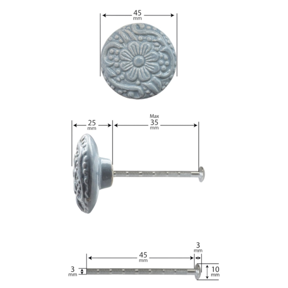 Laura Ashley Embossed Drawer Pulls (Pack of 4) - Dark Duck Egg