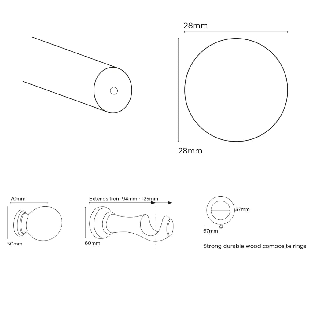 Speedy Woodland 28mm Wooden Curtain Pole - White