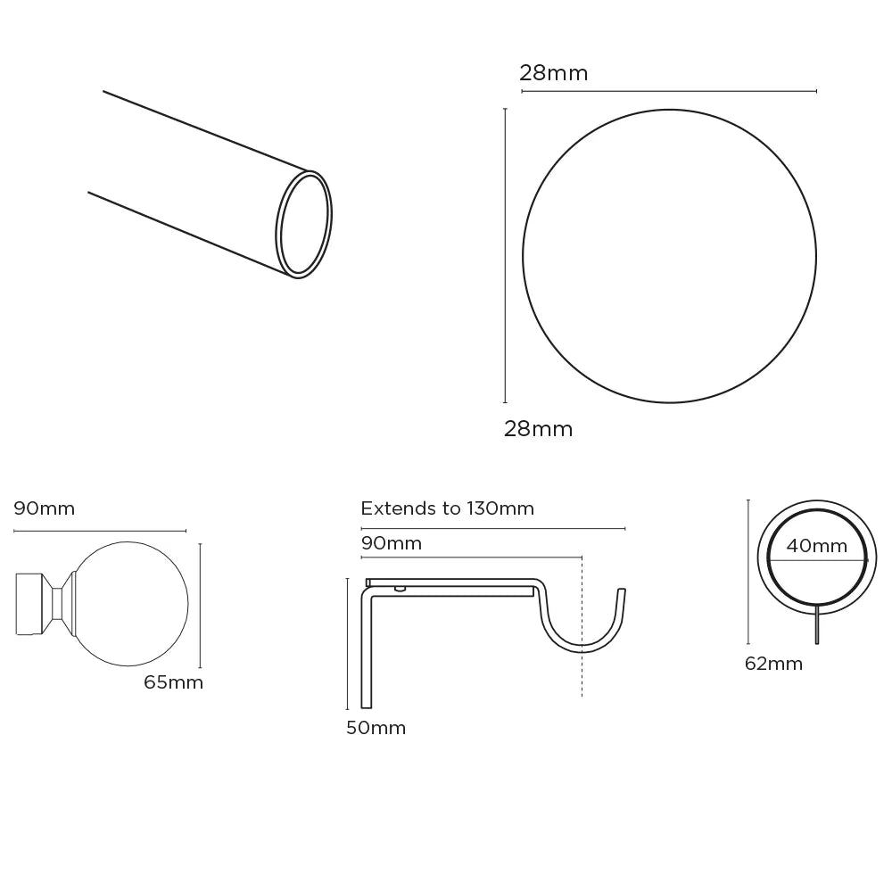 Speedy Nikola 28mm Metal Curtain Pole - Matt Black