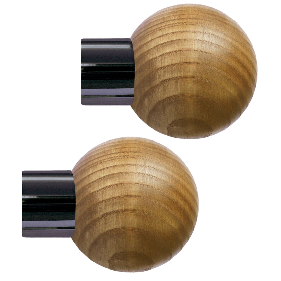 Jones Strand Ball 35mm Light Oak Curtain Pole Finials (Pair) - Black Nickel