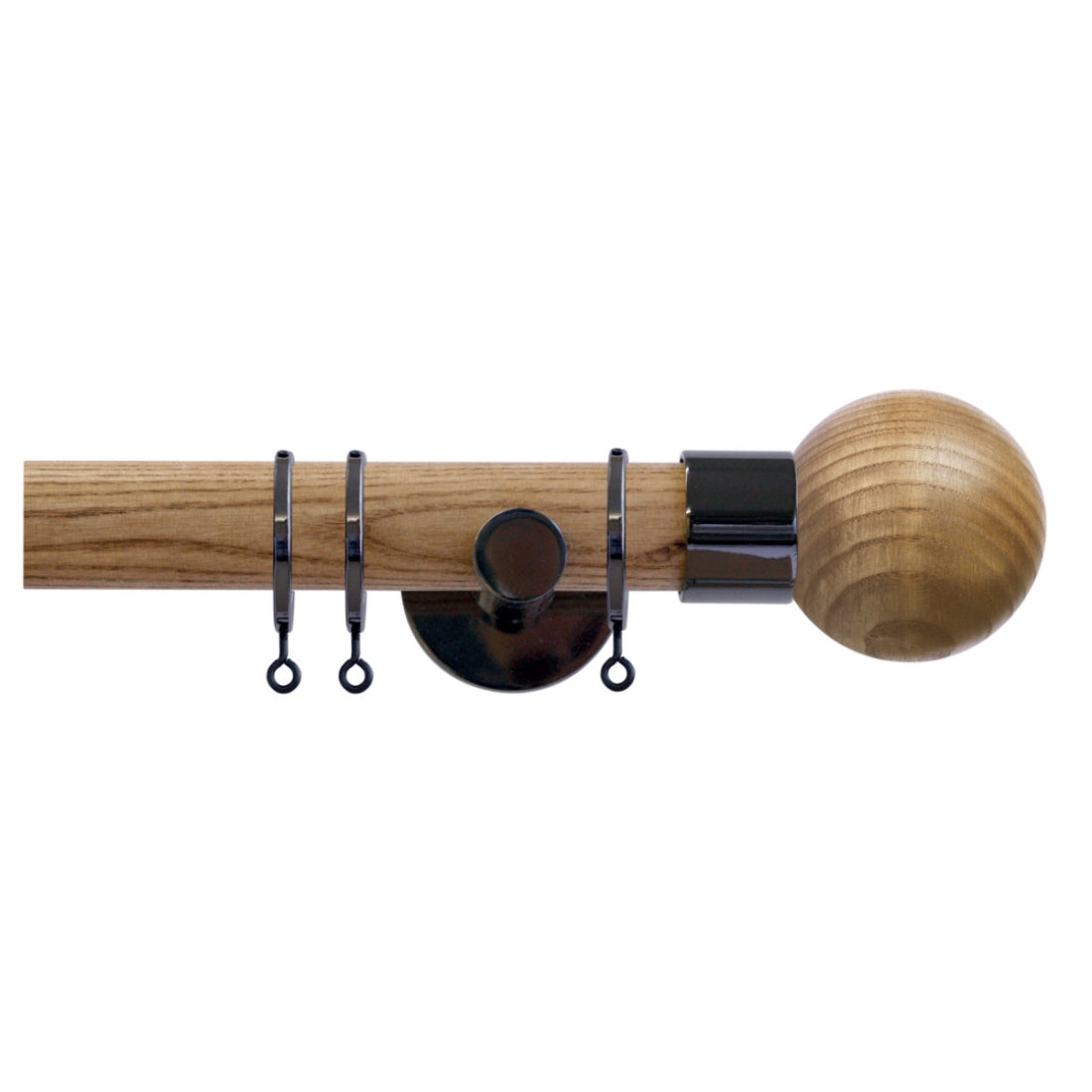 Jones Strand Ball 35mm Light Oak Curtain Pole Finials (Pair) - Black Nickel