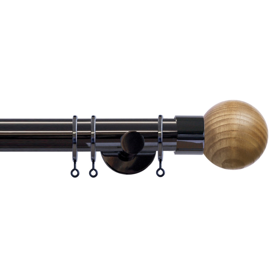 Jones Strand Ball 35mm Light Oak Curtain Pole Finials (Pair) - Black Nickel