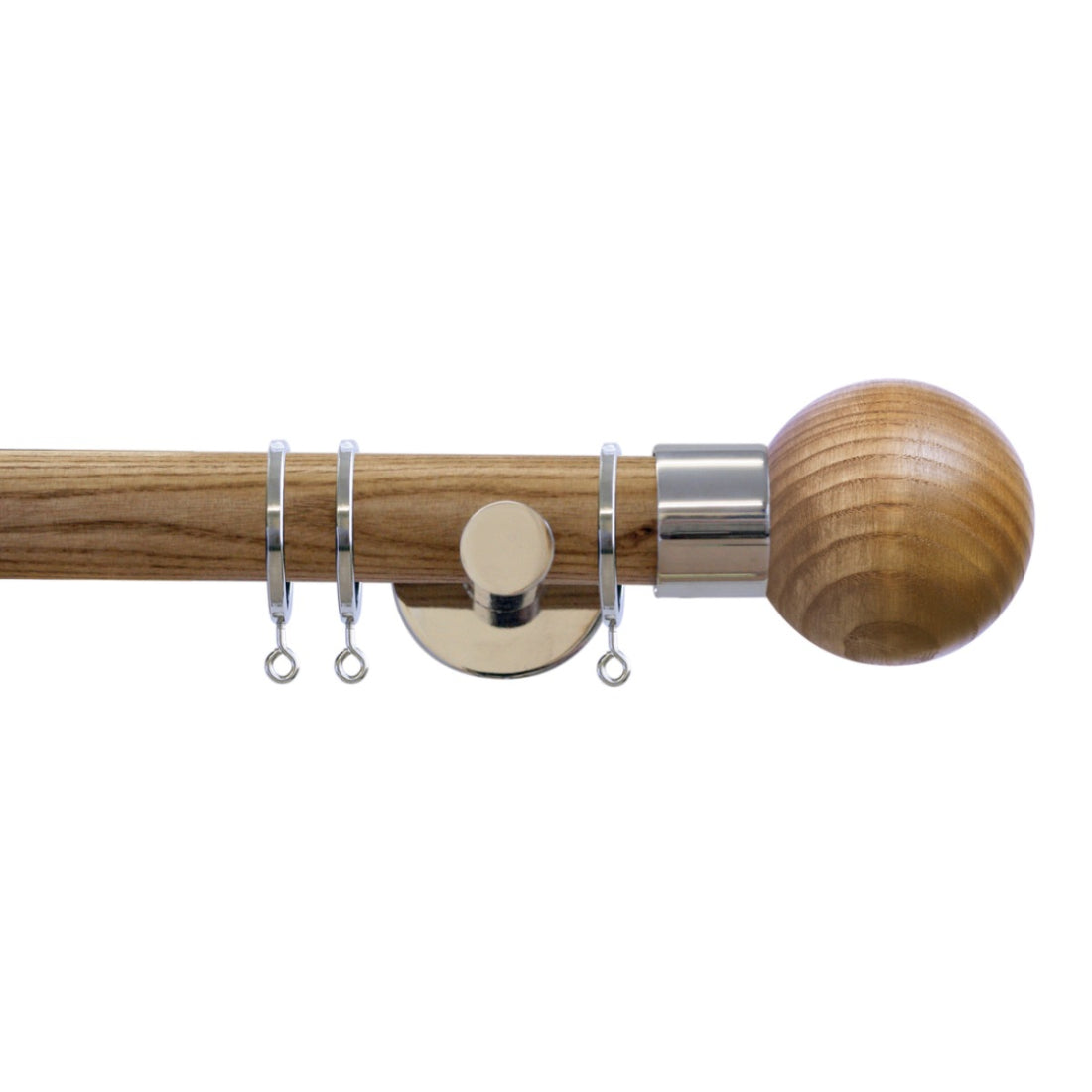 Jones Strand Ball 35mm Light Oak Curtain Pole Finials (Pair) - Chrome