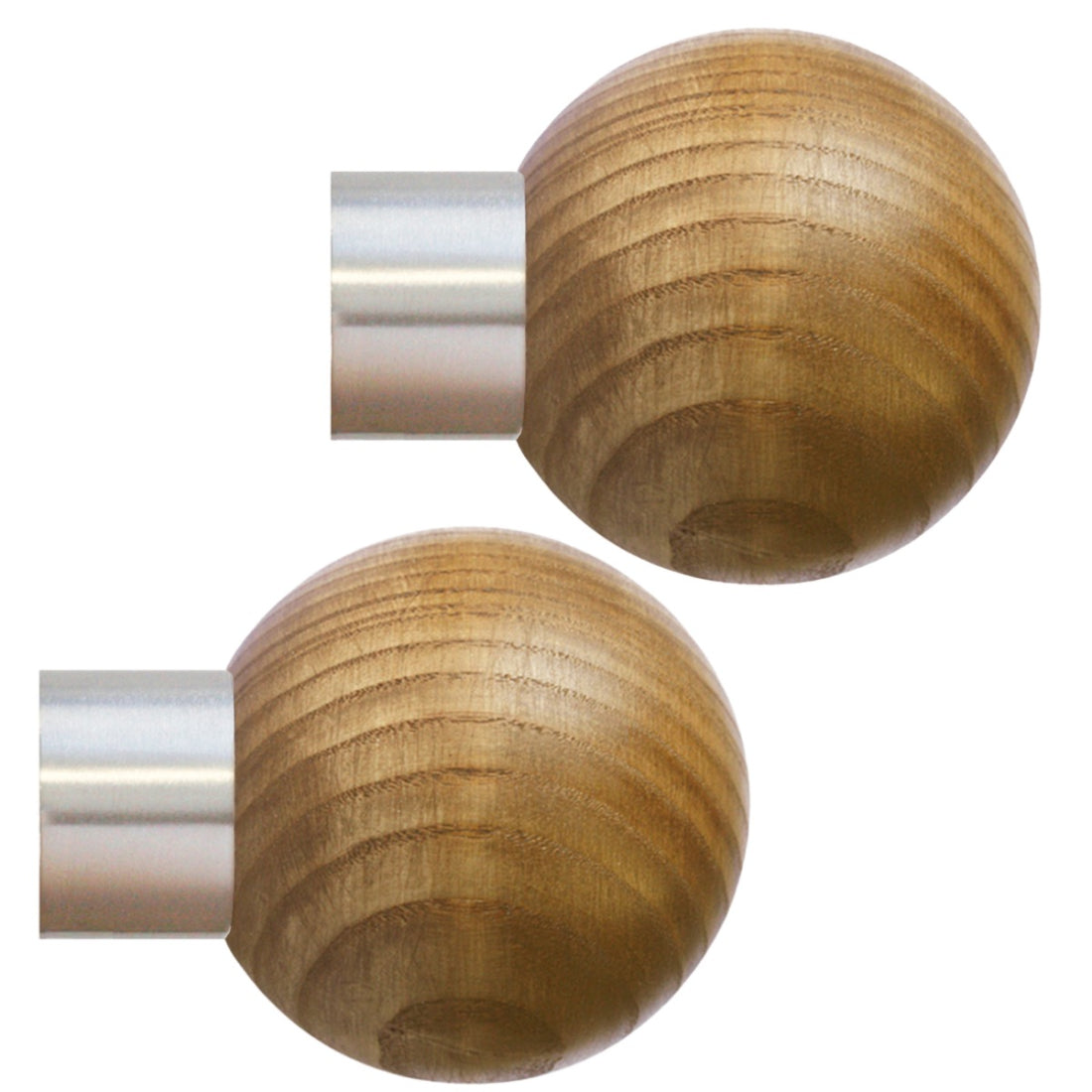 Jones Strand Ball 35mm Light Oak Curtain Pole Finials (Pair) - Matt Nickel