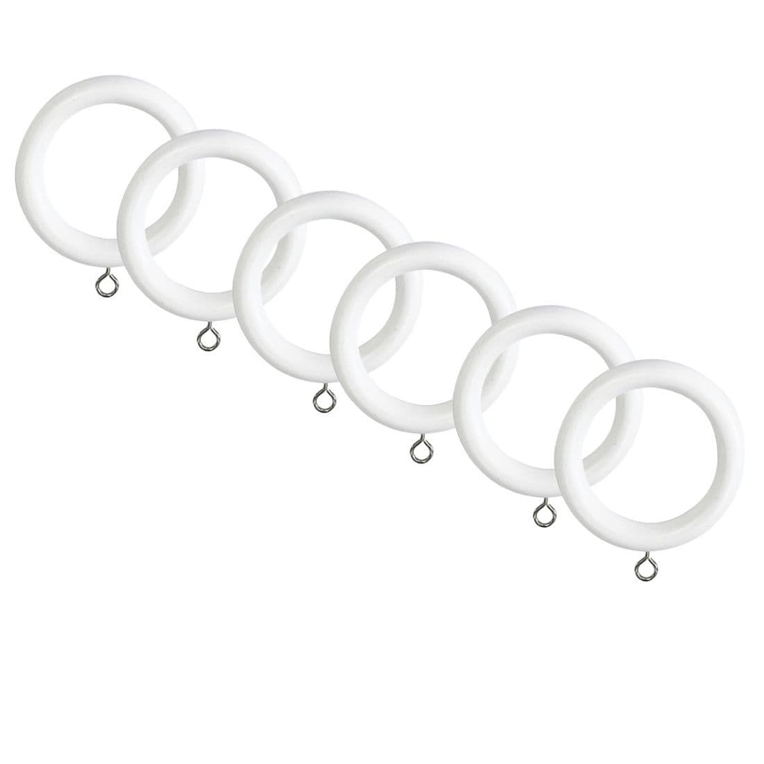 Laura Ashley 35mm Wooden Curtain Rings (Pack of 6) - Cotton White