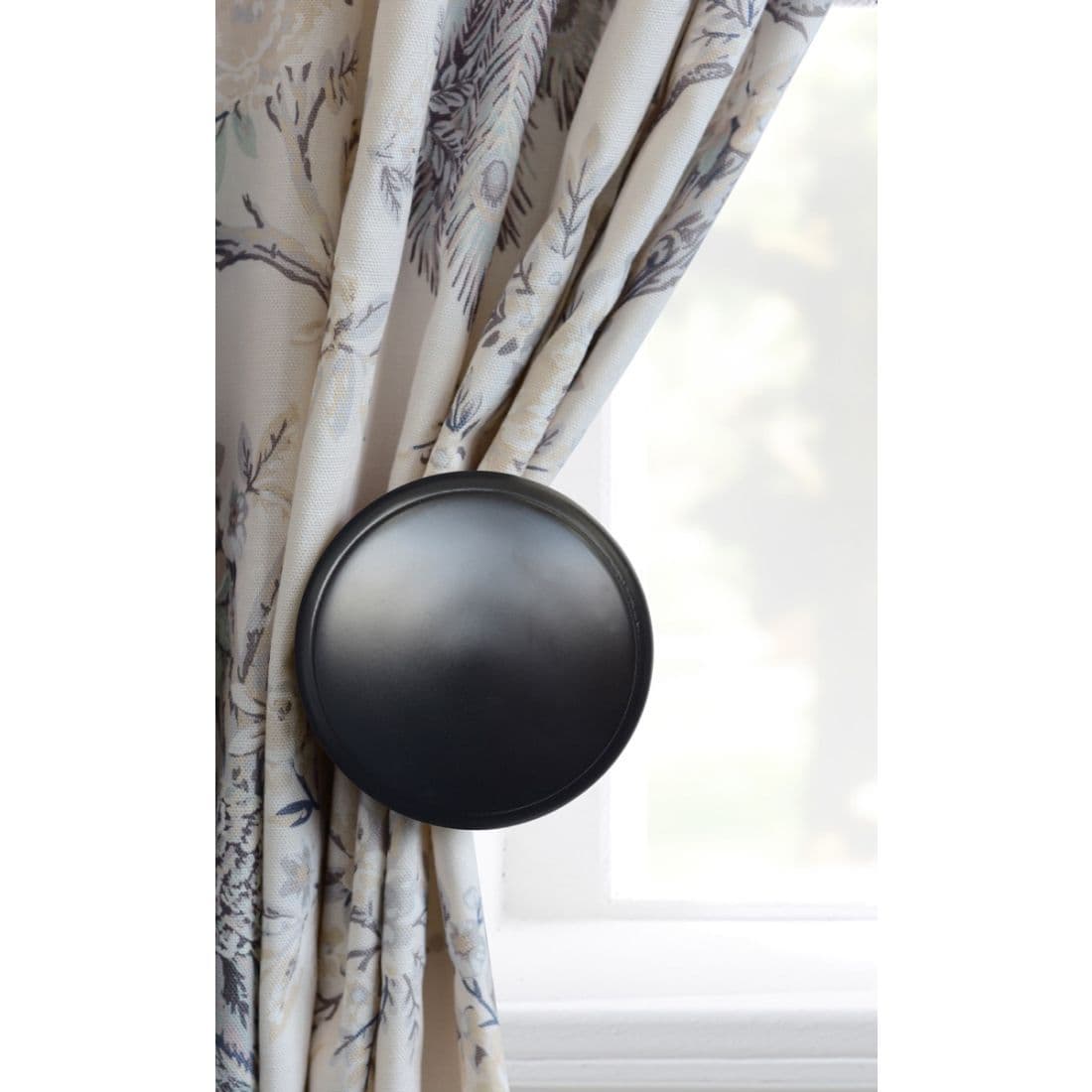 Laura Ashley Ribbed Ball Wooden Curtain Holdbacks (Pair) - Black