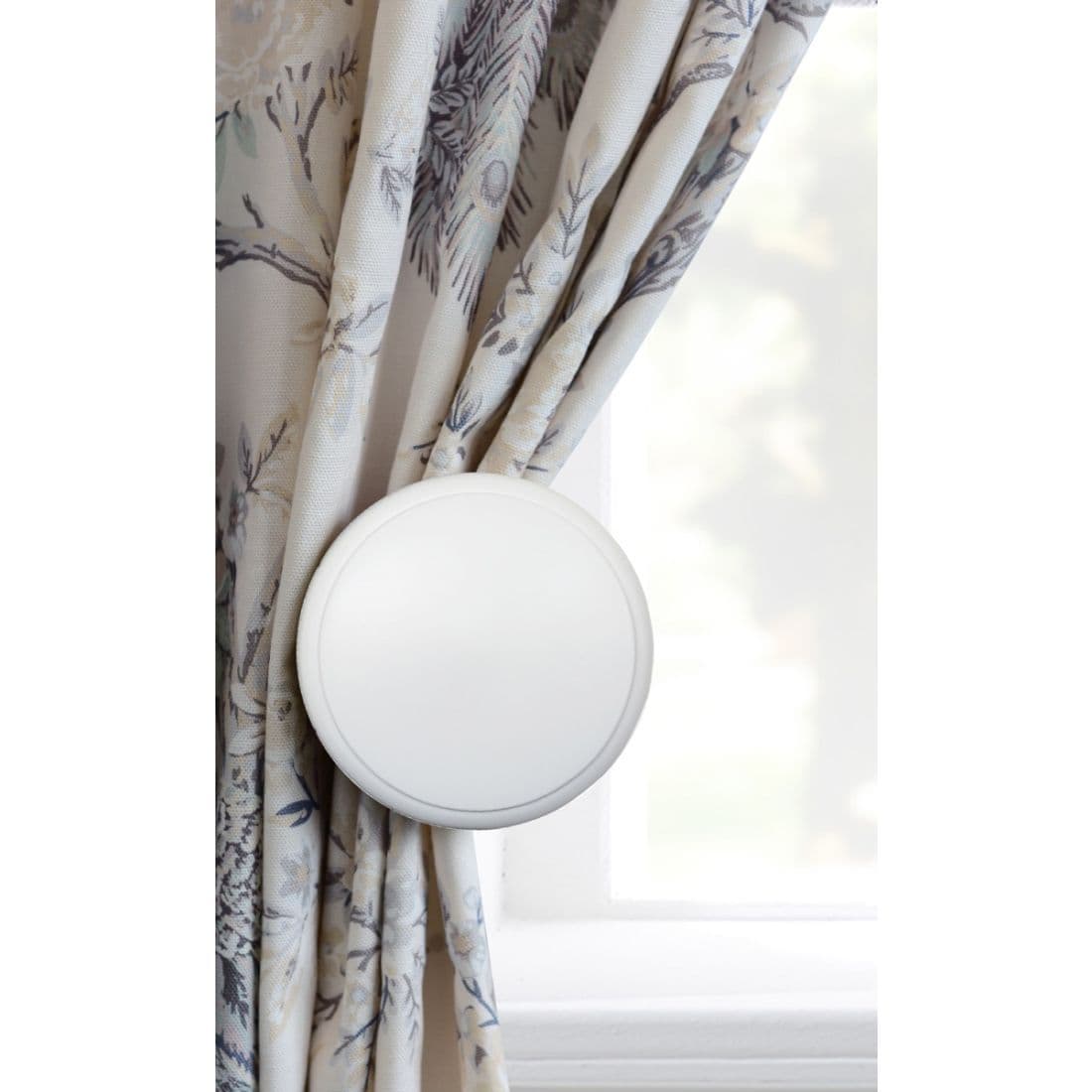 Laura Ashley Ribbed Ball Wooden Curtain Holdbacks (Pair) - Cotton White