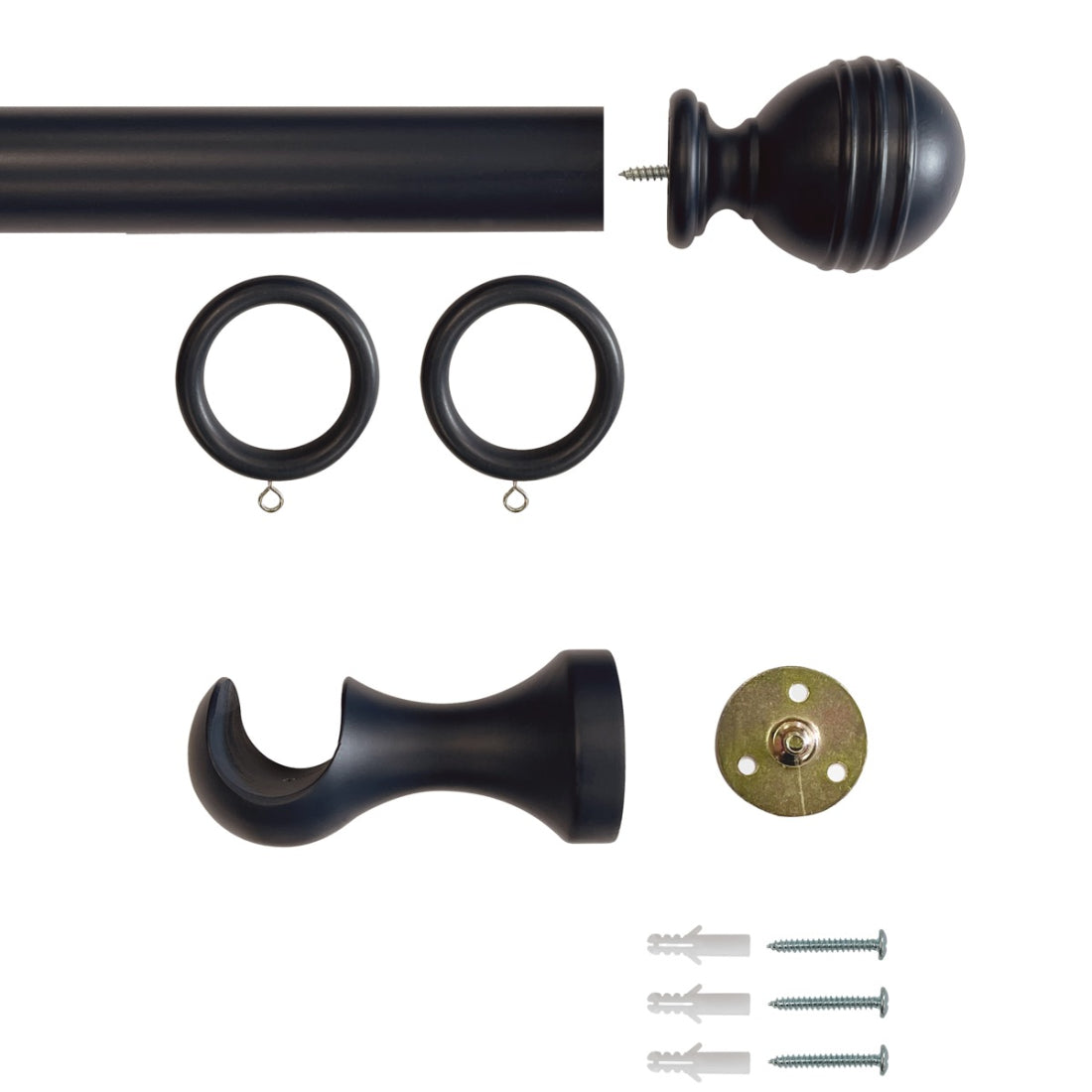 Laura Ashley Ribbed Ball 35mm Wooden Curtain Pole - Black