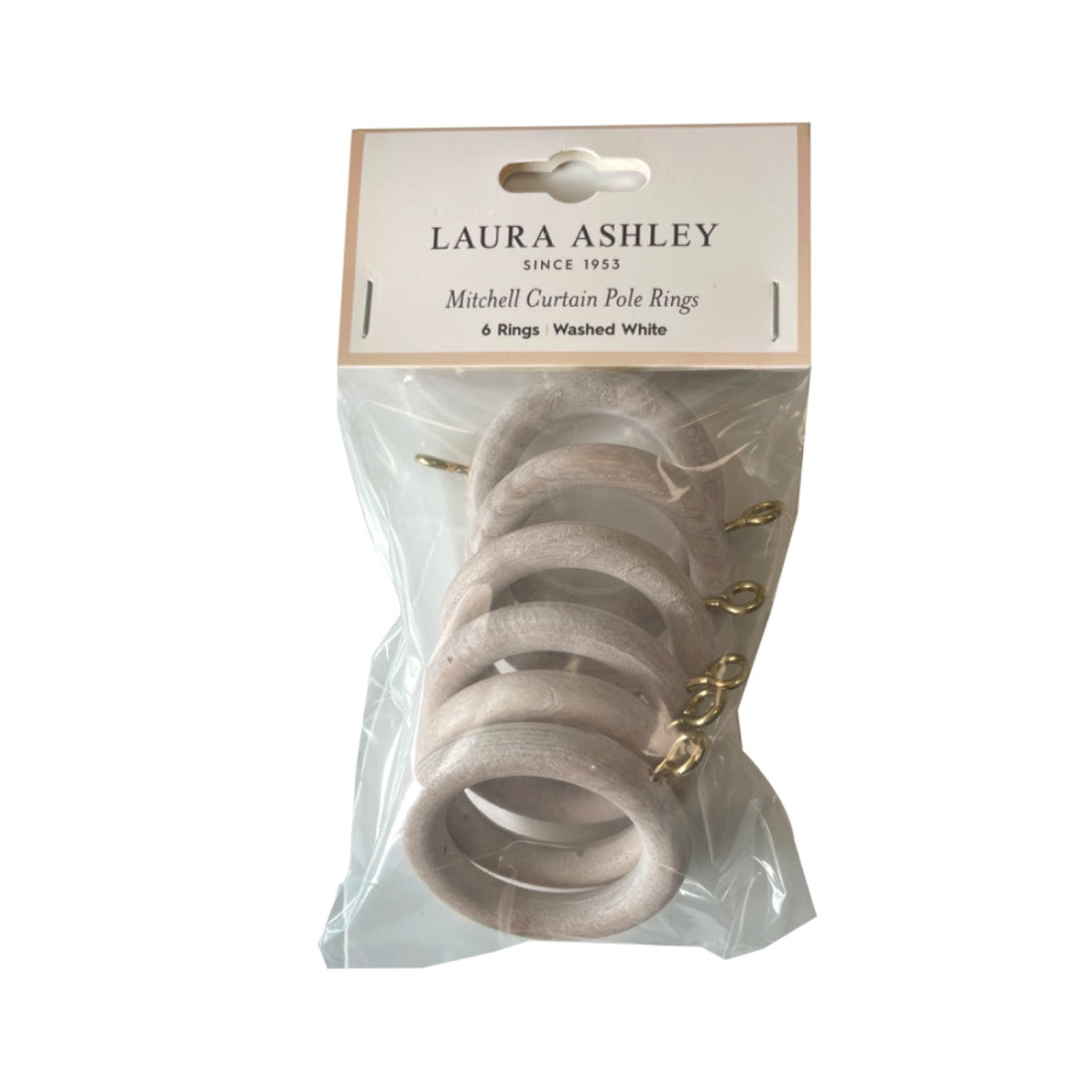 Laura Ashley Mitchell 28mm Wooden Curtain Rings (Pack of 6) - Washed White