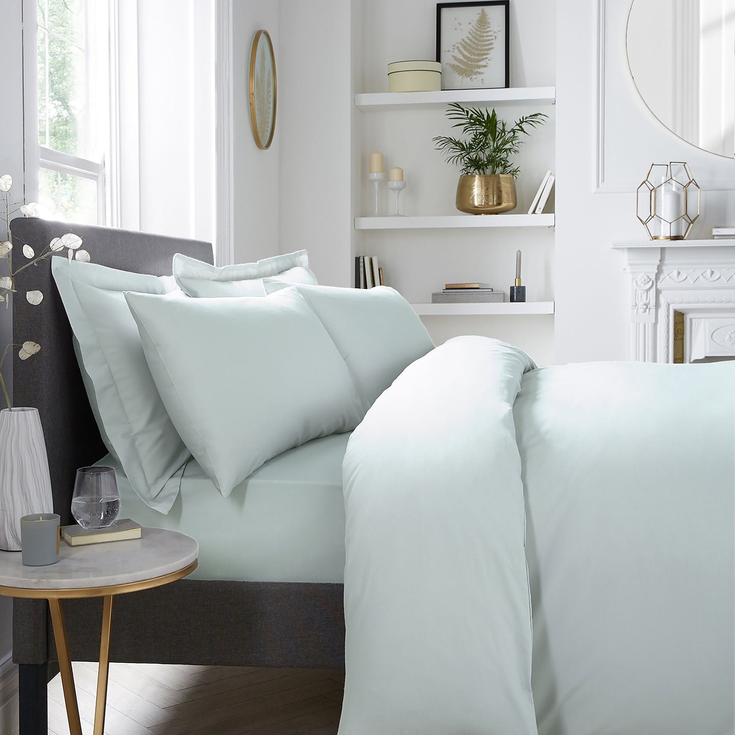 Plain Dyed Pair of Housewife Pillowcases by Serene in Green 50 x 75cm - Pair of Housewife Pillowcases - Serene