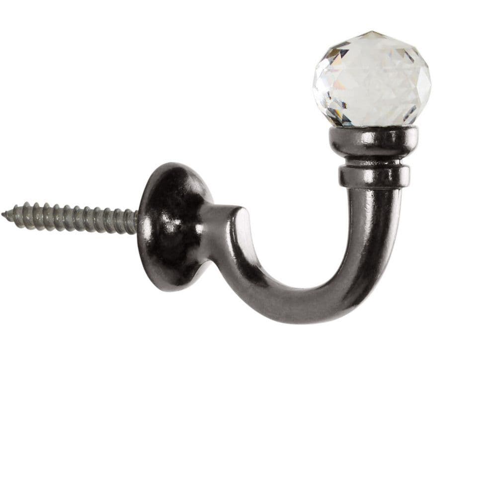 Hallis Neo Premium Clear Faceted Ball Metal Curtain Tassel Hooks (Pair) - Black Nickel