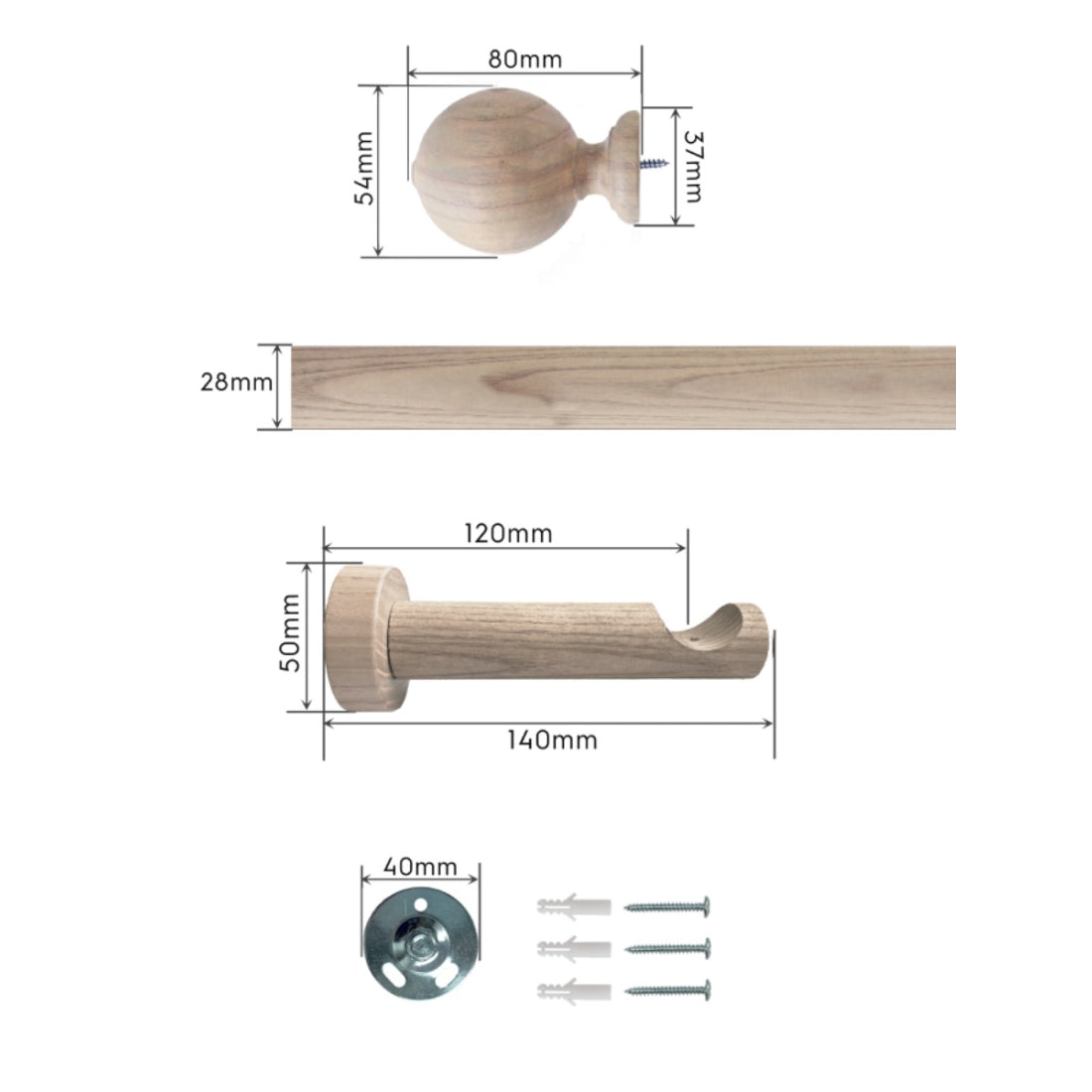 Laura Ashley Mitchell 28mm Wooden Eyelet Curtain Pole - Washed White