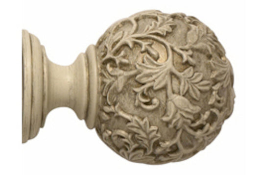 Hallis Modern Country Floral Ball 45mm Wooden Curtain Pole Finial - Brushed Cream