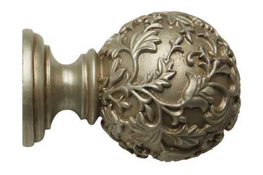 Hallis Modern Country Floral Ball 45mm Wooden Curtain Pole Finial - Satin Silver