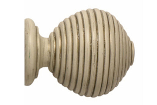 Hallis Modern Country Ribbed Ball 45mm Wooden Curtain Pole Finial - Brushed Cream