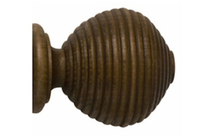 Hallis Modern Country Ribbed Ball 45mm Wooden Curtain Pole Finial - Dark Oak