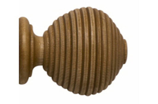 Hallis Modern Country Ribbed Ball 45mm Wooden Curtain Pole Finial - Light Oak