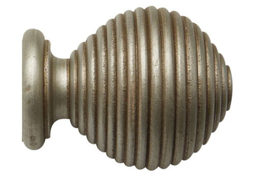 Hallis Modern Country Ribbed Ball 45mm Wooden Curtain Pole Finial - Satin Silver