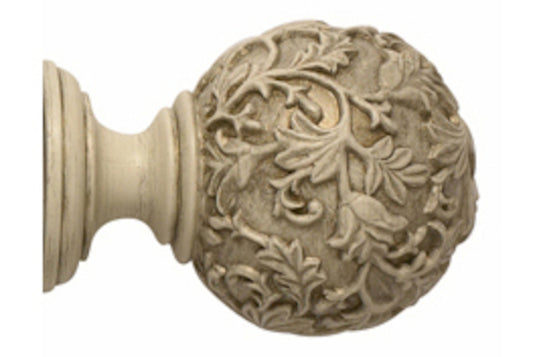 Hallis Modern Country Floral Ball 55mm Wooden Curtain Pole Finial - Brushed Cream